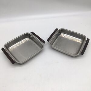 Stelton Denmark Stainless & Teak Dish Square Bowl Danish Modern Set of 2 MCM